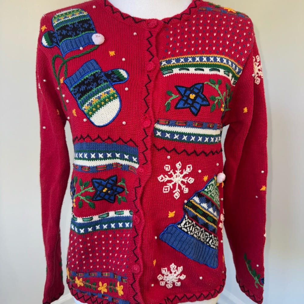 Designers Originals Christmas Cardigan Sweater Ho Ho Ho Embroidered Small